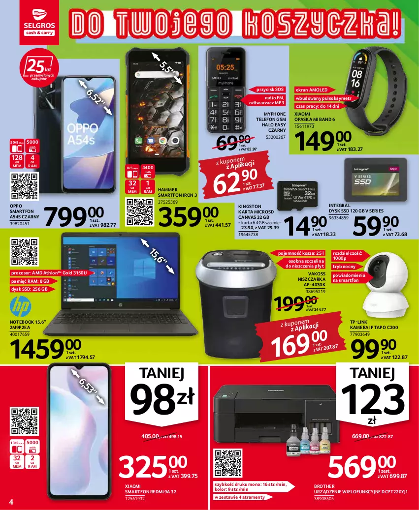 Gazetka promocyjna Selgros - Oferta przemysłowa - ważna 31.03 do 06.04.2022 - strona 4 - produkty: Amol, Brother, Gra, Halo, Kamera, Kosz, MyPhone, Niszczarka, Notebook, Opaska, Procesor, Pulsoksymetr, Ser, Smartfon, Sok, Sos, Telefon, TP-Link, Urządzenie wielofunkcyjne