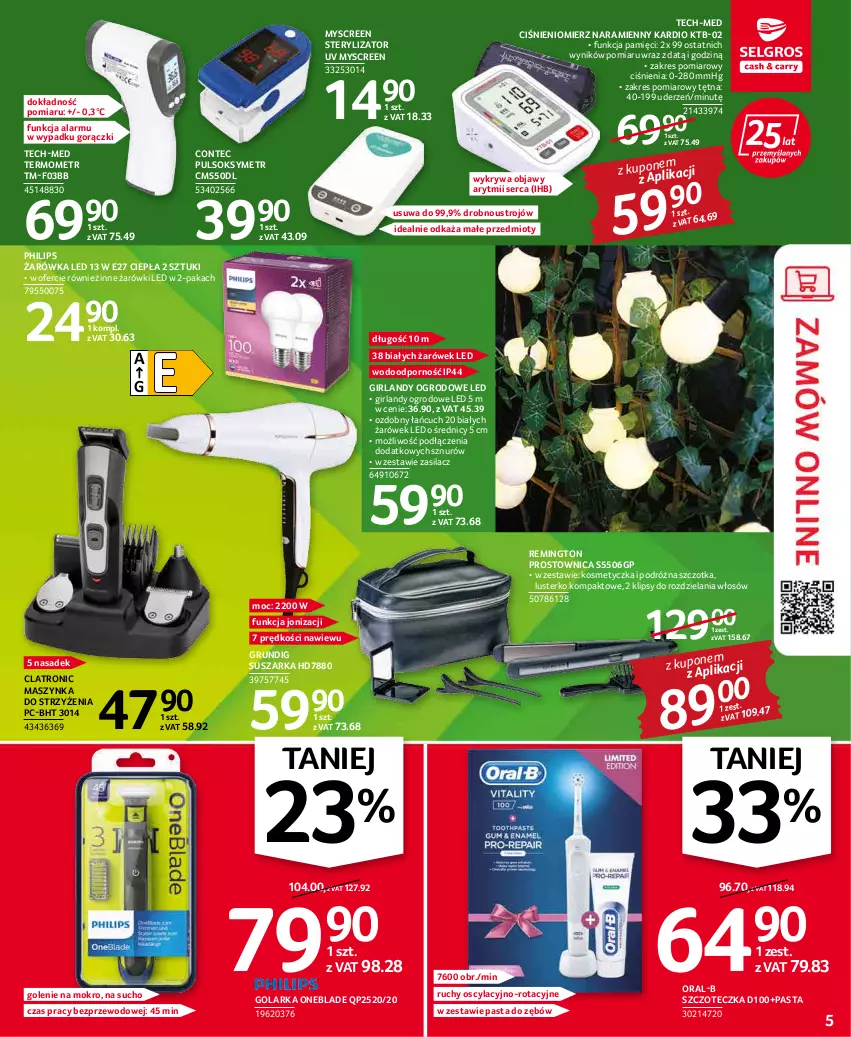 Gazetka promocyjna Selgros - Oferta przemysłowa - ważna 31.03 do 06.04.2022 - strona 5 - produkty: Ciśnieniomierz, Golarka, Kosmetyczka, Maszynka, Pasta do zębów, Philips, Por, Pulsoksymetr, Remington, Ser, Sok, Sterylizator, Suszarka, Szczoteczka, Szczotka, Szynka, Termometr