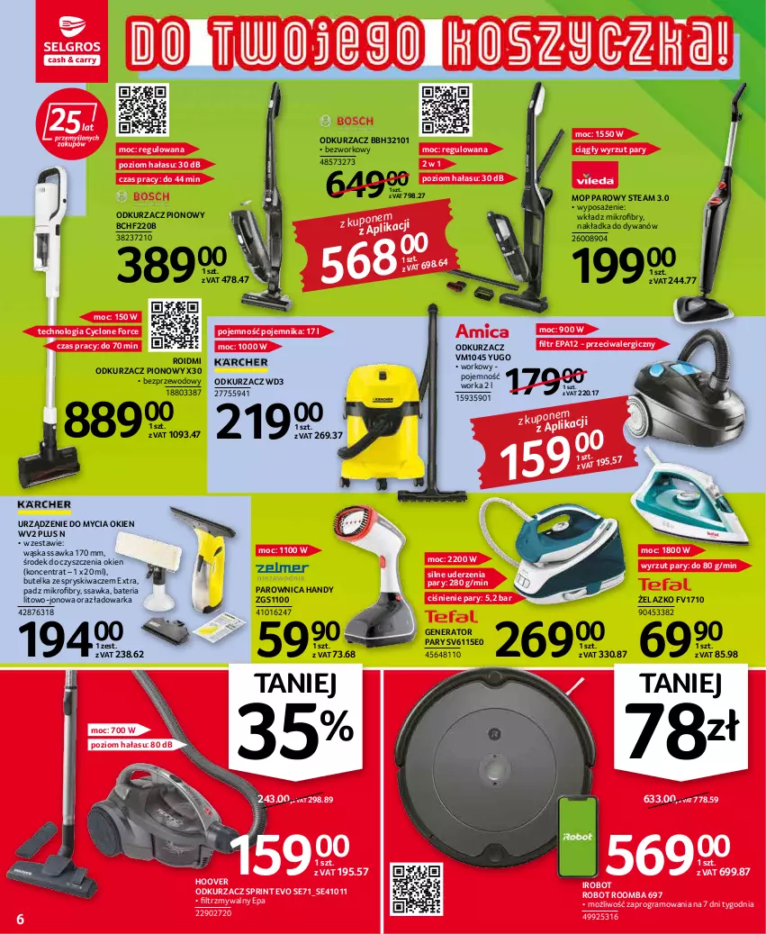 Gazetka promocyjna Selgros - Oferta przemysłowa - ważna 31.03 do 06.04.2022 - strona 6 - produkty: Bateria, Butelka ze spryskiwaczem, Dywan, Generator pary, Gra, IRobot, Mop, Mop parowy, Odkurzacz, Orka, Parownica, Pojemnik, Robot, Roomba, Warka