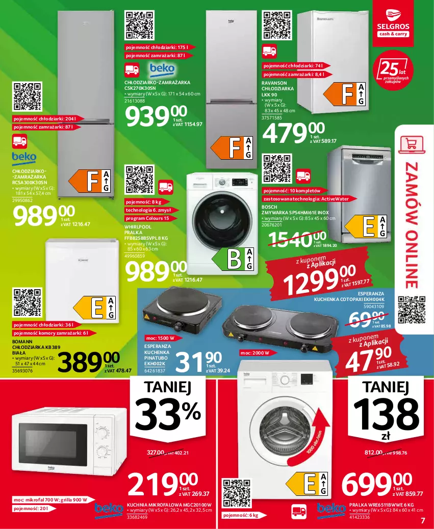 Gazetka promocyjna Selgros - Oferta przemysłowa - ważna 31.03 do 06.04.2022 - strona 7 - produkty: Bosch, Chłodziarka, Fa, Gra, Grill, K2, Kuchnia, Pax, Pralka, Top, Warka, Whirlpool, Zamrażarka, Zmywarka