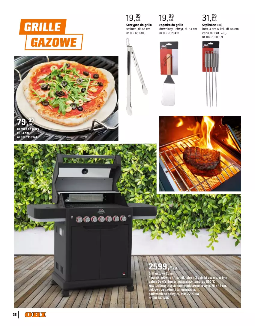 Gazetka promocyjna Obi - Gazetka OBI - ważna 09.03 do 31.12.2024 - strona 36 - produkty: Grill, Grill gazowy, Pokrywa, Szczypce, Termometr