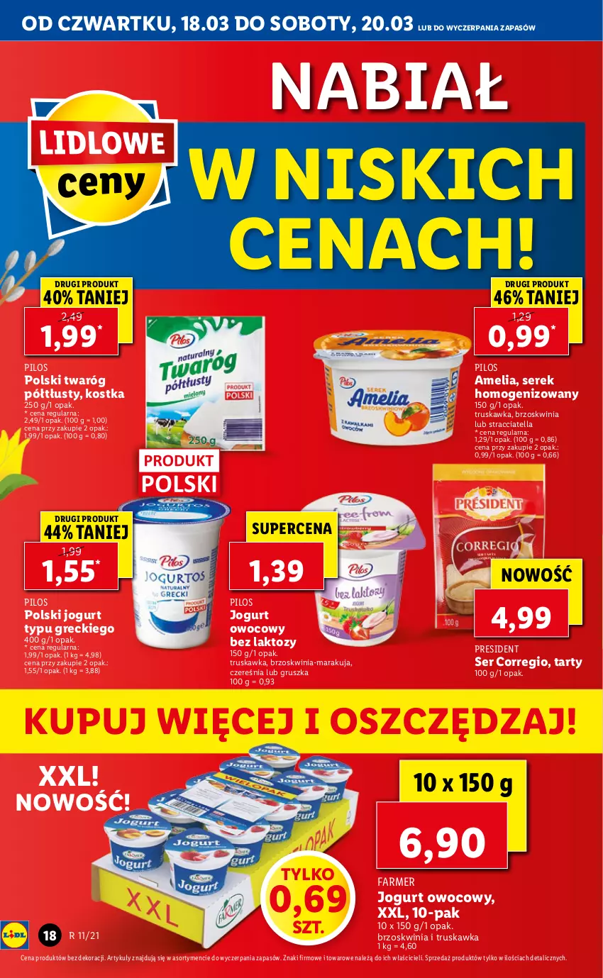 Gazetka promocyjna Lidl - GAZETKA - ważna 18.03 do 20.03.2021 - strona 18 - produkty: Fa, Jogurt, Jogurt owocowy, Pilos, Ser, Serek, Serek homogenizowany, Twaróg, Twaróg półtłusty