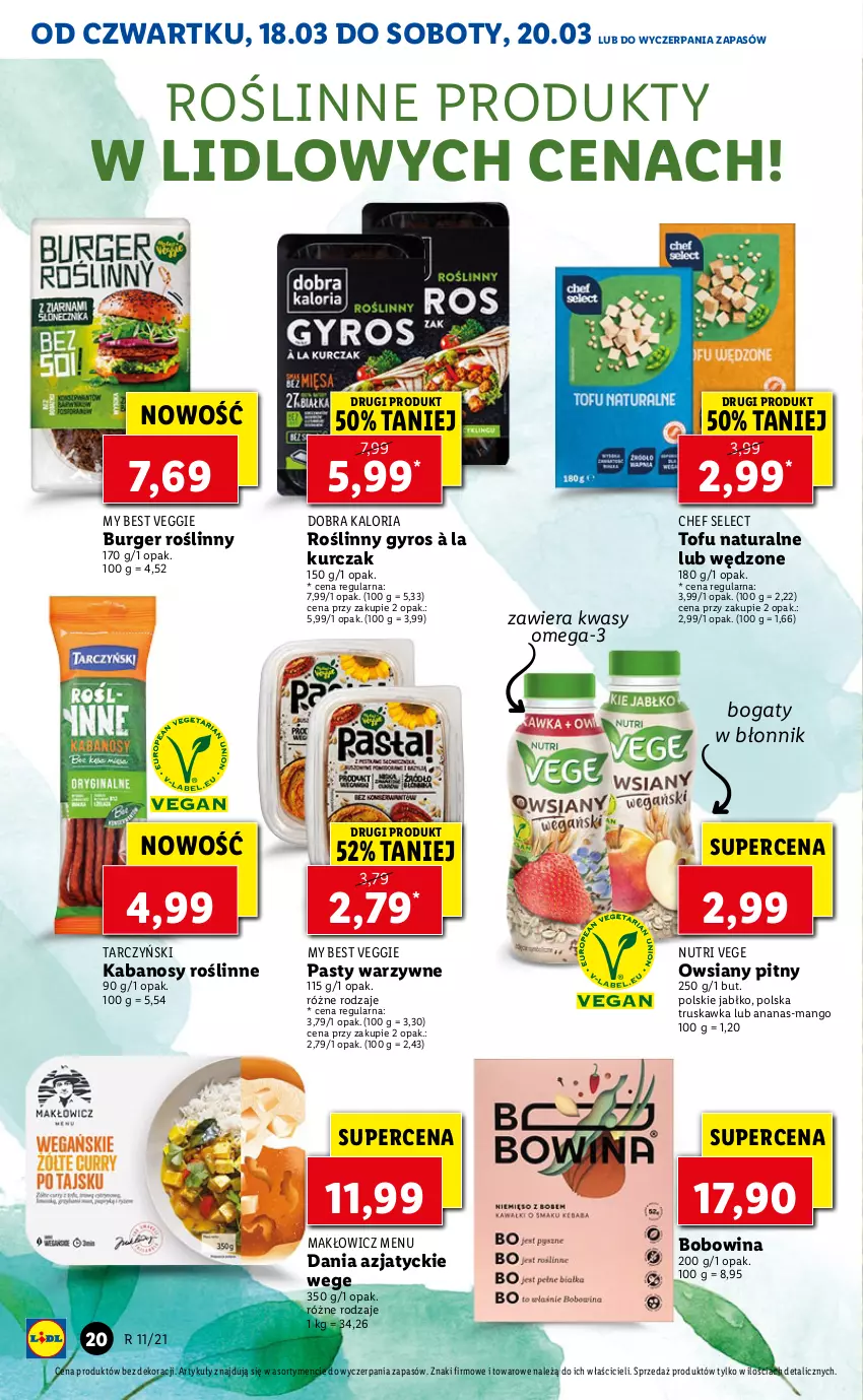 Gazetka promocyjna Lidl - GAZETKA - ważna 18.03 do 20.03.2021 - strona 20 - produkty: Ananas, Burger, Gyros, Kabanos, Kurczak, Mango, Omega-3, Roślinny gyros, Tarczyński, Tofu