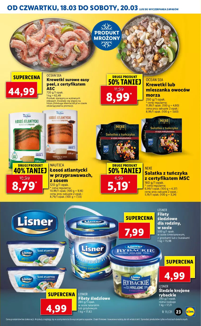 Gazetka promocyjna Lidl - GAZETKA - ważna 18.03 do 20.03.2021 - strona 23 - produkty: Krewetki, Lisner, Ryba, Sałat, Sałatka, Sos, Tuńczyk