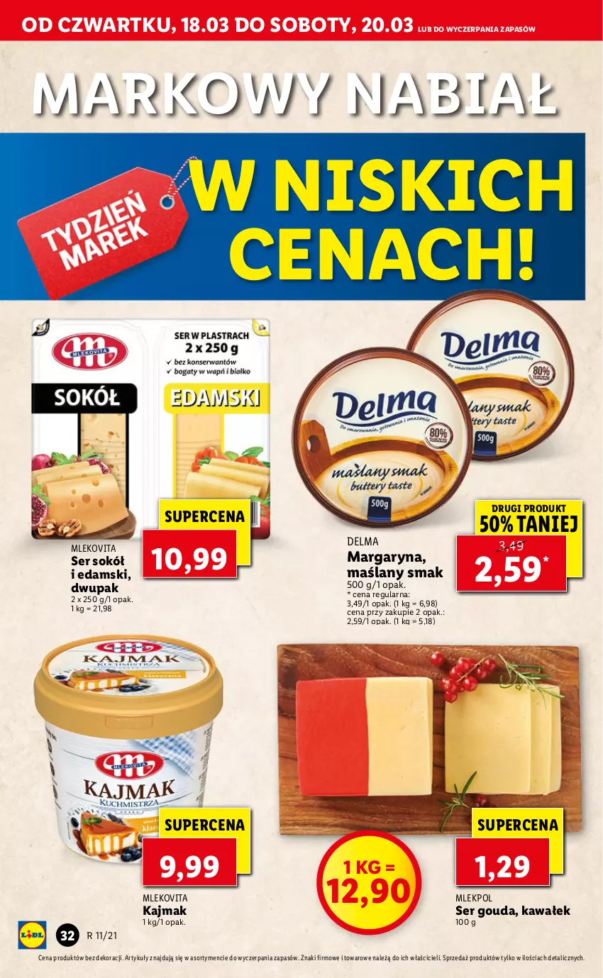 Gazetka promocyjna Lidl - GAZETKA - ważna 18.03 do 20.03.2021 - strona 32 - produkty: Delma, Edam, Gouda, Kawa, Margaryna, Mleko, Mlekovita, Ser, Sok, Sokół, Wałek