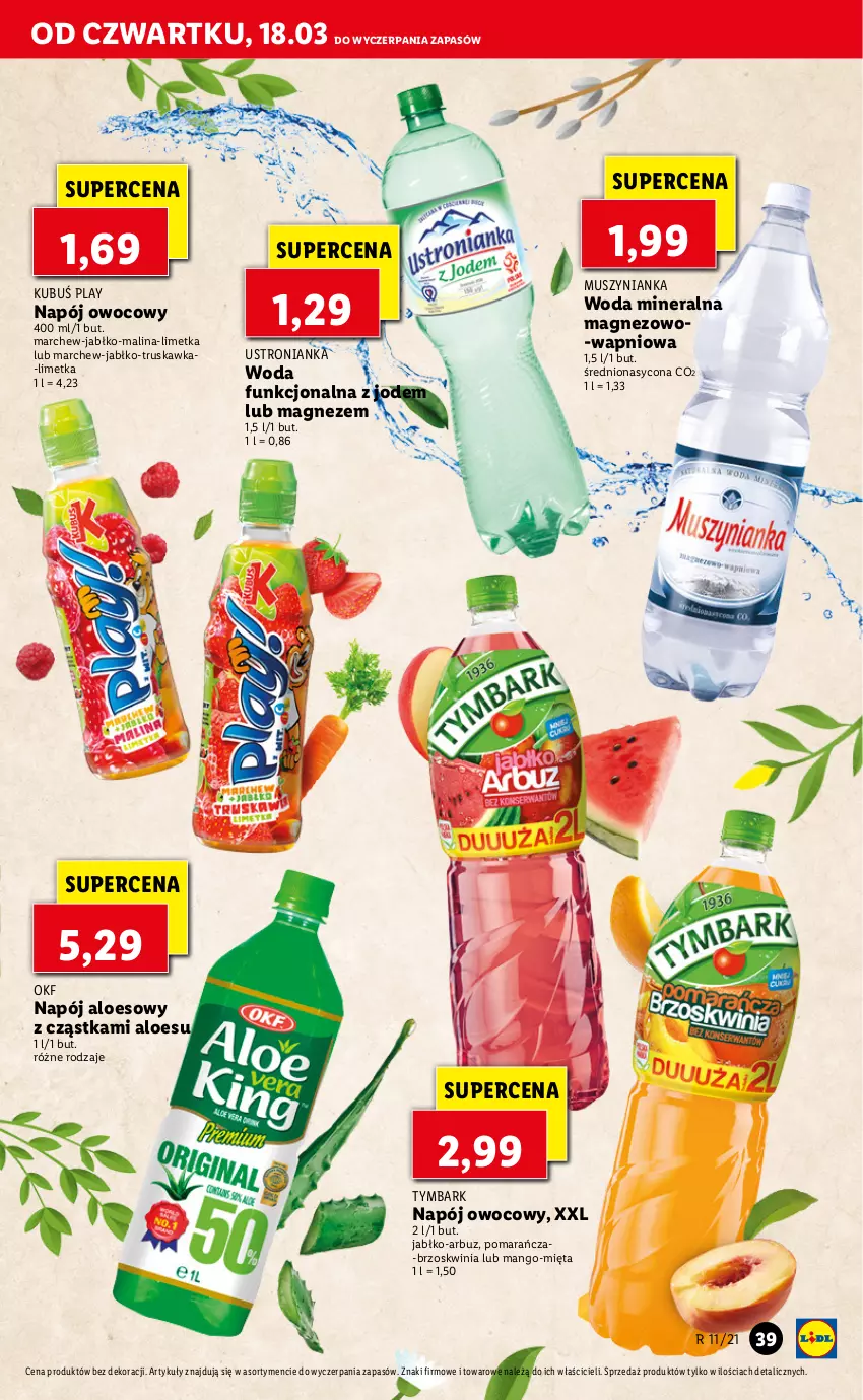 Gazetka promocyjna Lidl - GAZETKA - ważna 18.03 do 20.03.2021 - strona 39 - produkty: Arbuz, Kubuś, Magnez, Mango, Mięta, Mus, Muszynianka, Napój, Tymbark, Woda, Woda mineralna