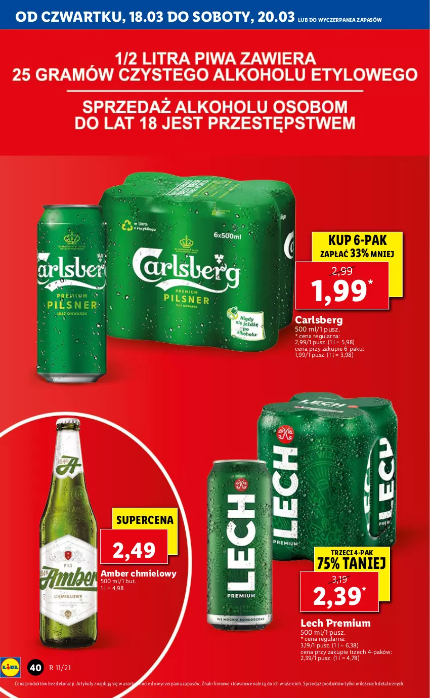 Gazetka promocyjna Lidl - GAZETKA - ważna 18.03 do 20.03.2021 - strona 40 - produkty: Carlsberg, Lech Premium