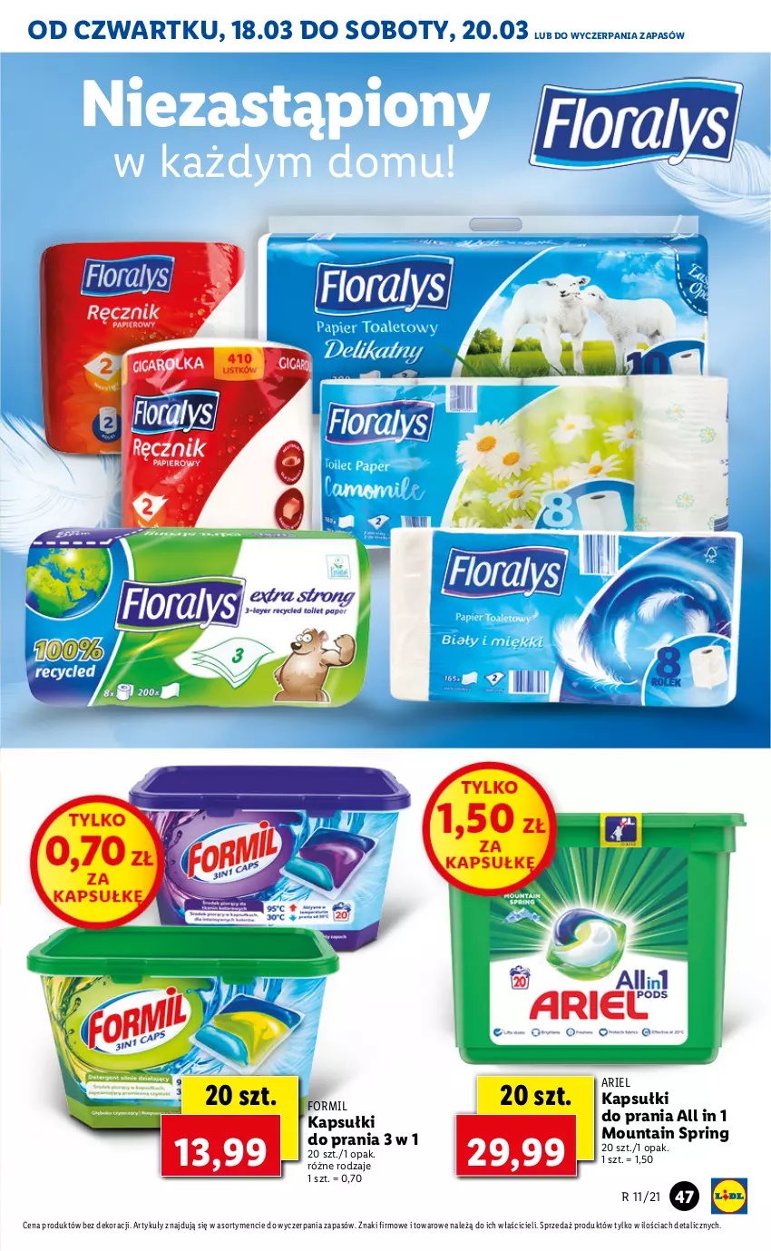 Gazetka promocyjna Lidl - GAZETKA - ważna 18.03 do 20.03.2021 - strona 47 - produkty: Ariel, Kapsułki do prania