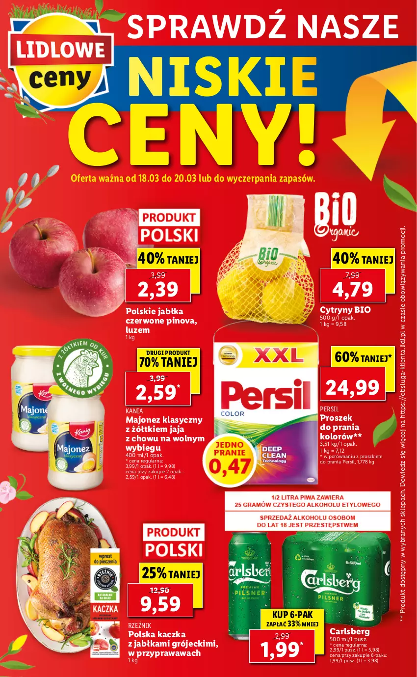 Gazetka promocyjna Lidl - GAZETKA - ważna 18.03 do 20.03.2021 - strona 64 - produkty: Carlsberg, Cytryny, Jabłka, Jaja, Kaczka, Majonez, Persil, Por, Proszek do prania