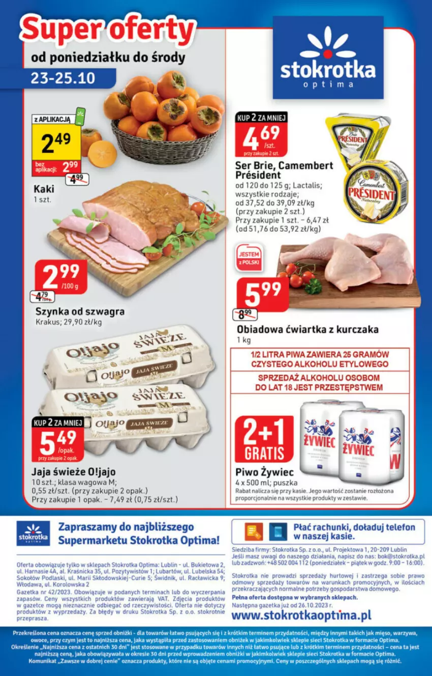 Gazetka promocyjna Stokrotka - ważna 19.10 do 25.10.2023 - strona 13 - produkty: Brie, Camembert, Gra, Jaja, Krakus, Kurczak, LANA, Piwa, Piwo, Por, Ser, Szynka