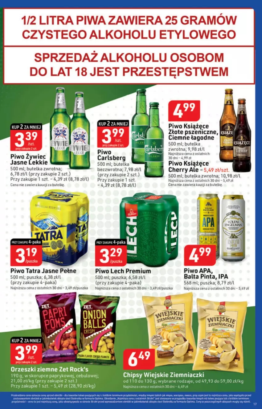 Gazetka promocyjna Stokrotka - ważna 19.10 do 25.10.2023 - strona 9 - produkty: Carlsberg, Chipsy, Książęce, Lech Premium, Orzeszki, Piwo, Tatra