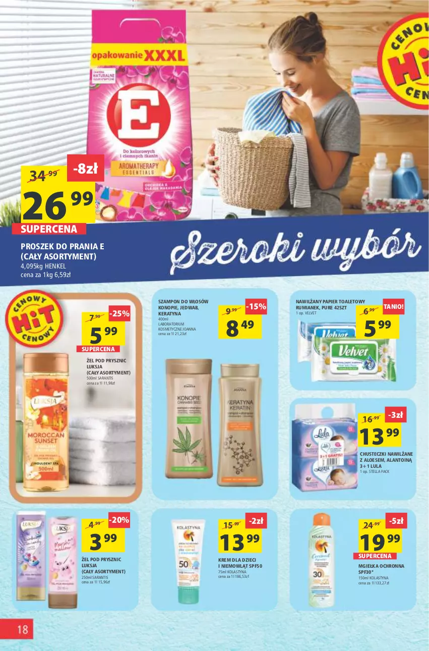 Gazetka promocyjna Arhelan - Gazetka - ważna 17.06 do 26.06.2022 - strona 18 - produkty: Chusteczki, Dzieci, Joanna, Luksja, Nawilżany papier, Papier, Papier toaletowy, Proszek do prania, Pur, Rum, Szampon, Velvet