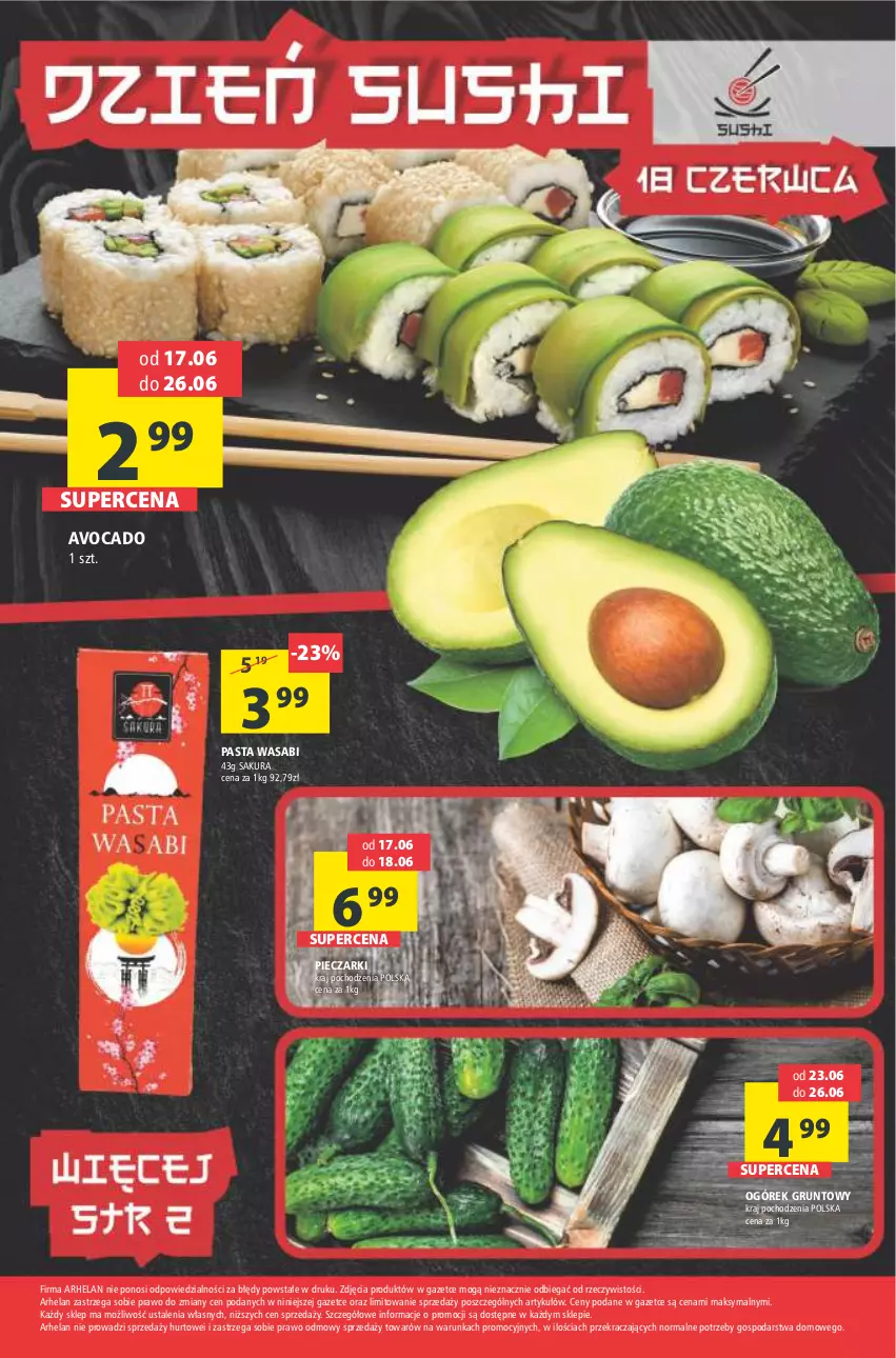 Gazetka promocyjna Arhelan - Gazetka - ważna 17.06 do 26.06.2022 - strona 24 - produkty: Avocado, Grunt, Ogórek, Pasta wasabi, Piec, Wasa