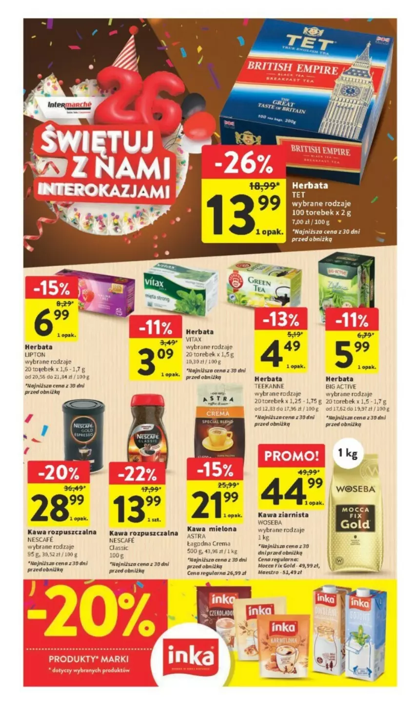 Gazetka promocyjna Intermarche - ważna 12.10 do 18.10.2023 - strona 28 - produkty: Herbata, Kawa, Kawa mielona, Kawa rozpuszczalna, Kawa ziarnista, Lipton, Mocca Fix Gold, Teekanne, Vitax, Woseba