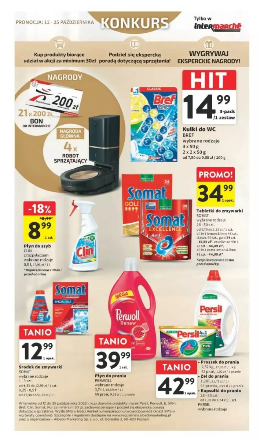 Gazetka promocyjna Intermarche - ważna 12.10 do 18.10.2023 - strona 38 - produkty: Bref, Clin, Gry, Kapsułki do prania, Kulki do wc, Persil, Perwoll, Płyn do prania, Płyn do szyb, Por, Proszek do prania, Robot, Robot sprzątający, Somat, Tablet, Tabletki do zmywarki, Zmywarki