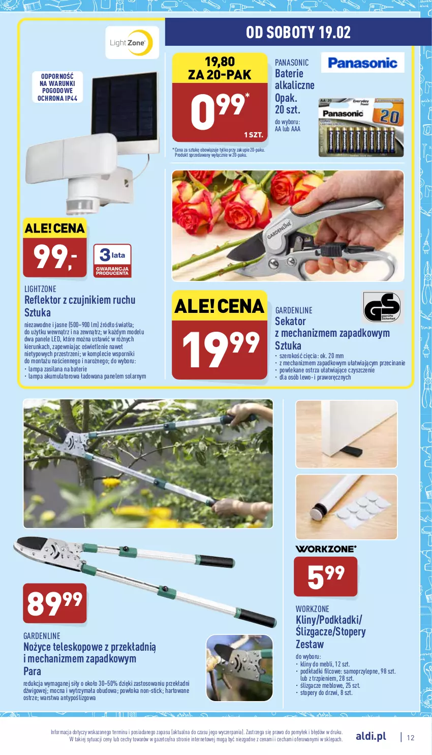 Gazetka promocyjna Aldi - Katalog Moda i Dom - ważna 14.02 do 19.02.2022 - strona 12 - produkty: Akumulator, Baterie alkaliczne, Drzwi, Dźwig, Lampa, LANA, Mop, Noż, Nożyce, Panasonic, Podkład, Por, Reflektor, Sekator, Silan, Teleskop, Top