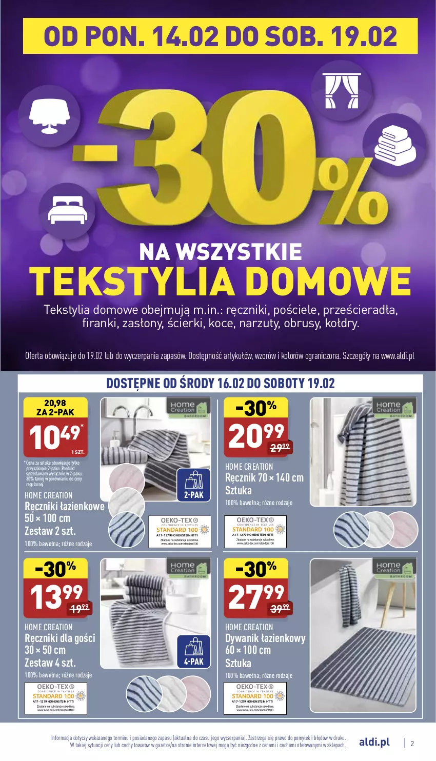 Gazetka promocyjna Aldi - Katalog Moda i Dom - ważna 14.02 do 19.02.2022 - strona 2 - produkty: Dywan, Dywanik, Dywanik łazienkowy, Gra, Koc, Obrus, Por, Pościel, Ręcznik, Wełna