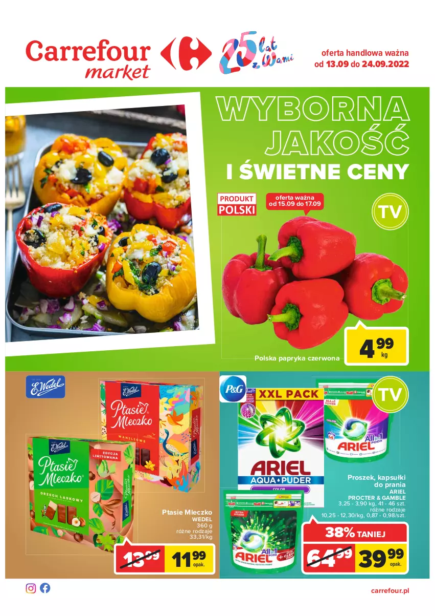 Gazetka promocyjna Carrefour - Gazetka Market - ważna 13.09 do 24.09.2022 - strona 1 - produkty: Ariel, Kapsułki do prania, Mleczko, Papryka, Papryka czerwona, Ptasie mleczko