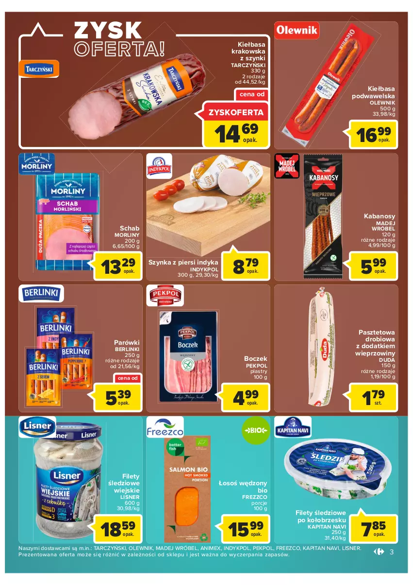 Gazetka promocyjna Carrefour - Gazetka Market - ważna 13.09 do 24.09.2022 - strona 3 - produkty: Berlinki, Boczek, Duda, Kabanos, Kiełbasa, Kiełbasa krakowska, Kiełbasa podwawelska, Lisner, Madej Wróbel, Morliny, Olewnik, Parówki, Pasztet, Pekpol, Por, Szynka, Tarczyński, Wawel