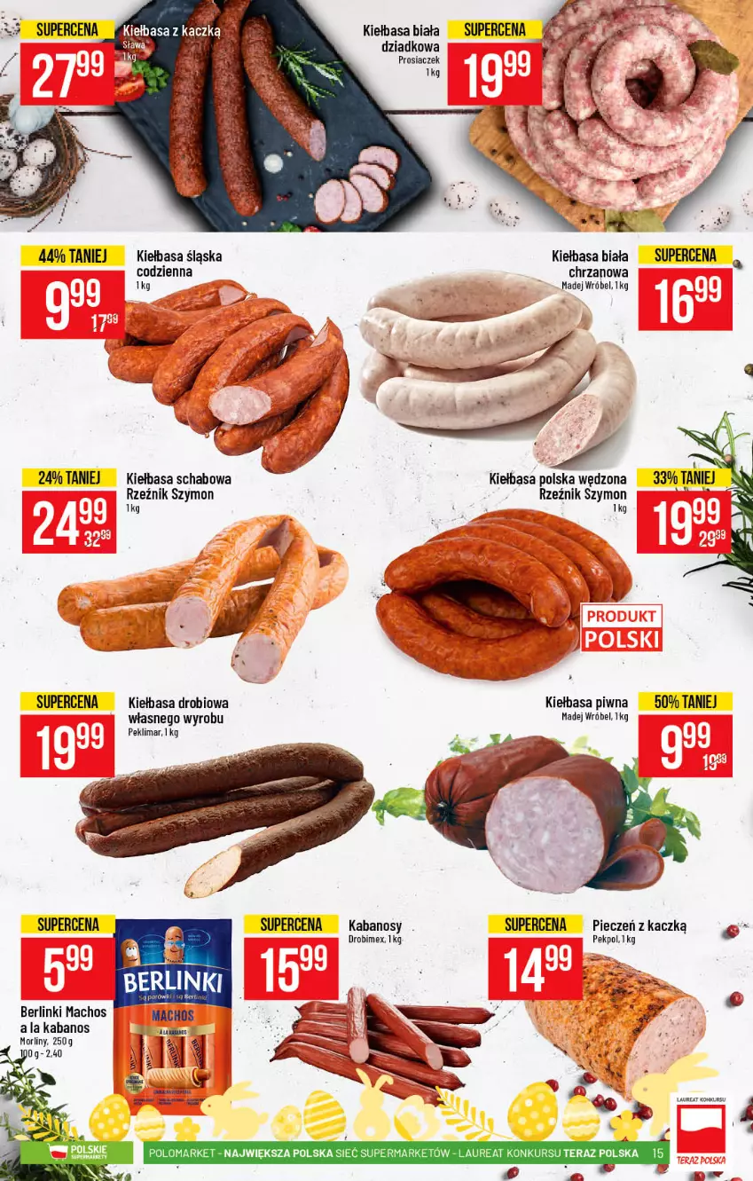 Gazetka promocyjna PoloMarket - Gazetka promocyjna  r - ważna 10.03 do 16.03.2021 - strona 15 - produkty: Berlinki, Chrzan, Drobimex, Kabanos, Kiełbasa, Kiełbasa biała, Kiełbasa piwna, Kiełbasa śląska, Madej Wróbel, Morliny, Pekpol, Piec