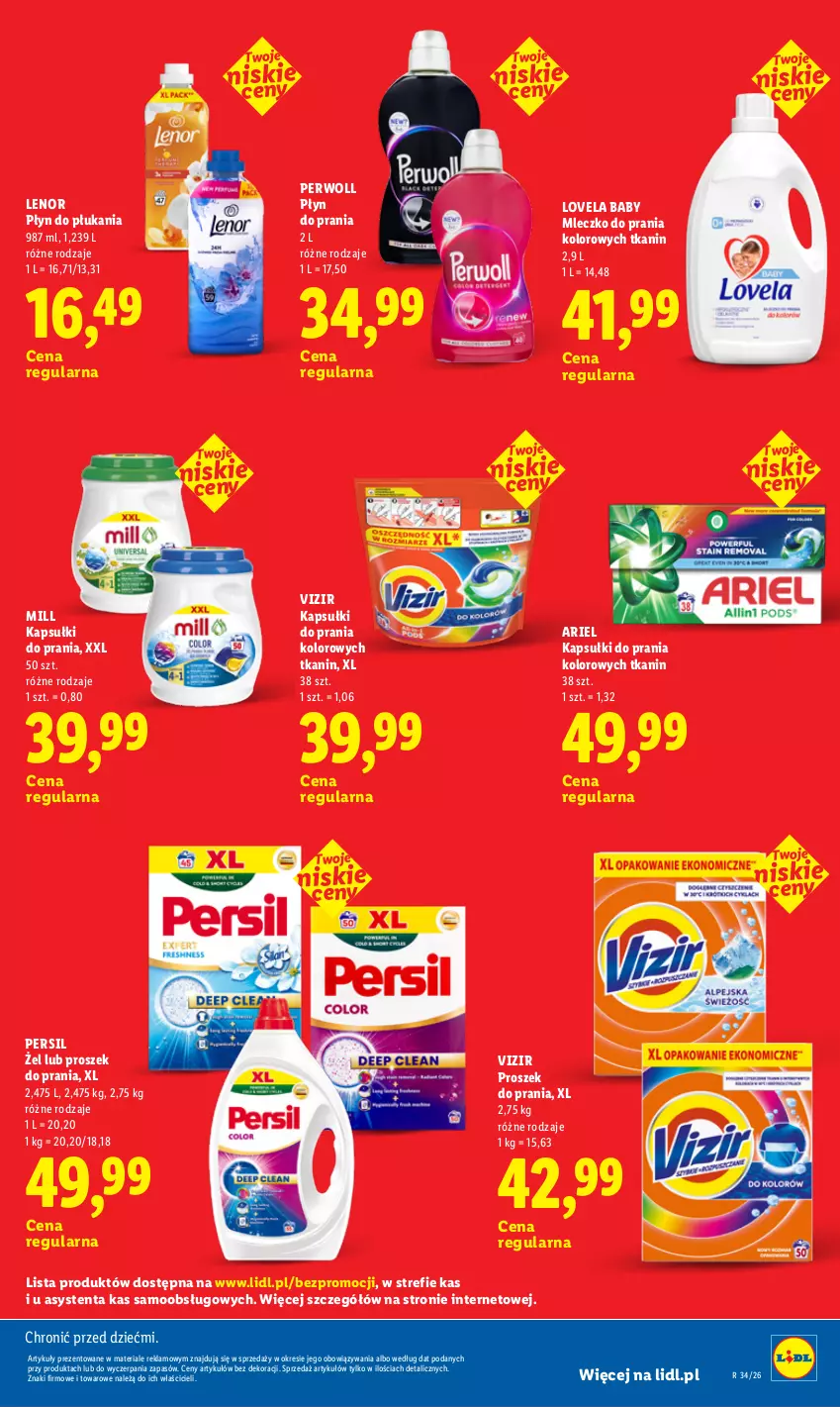 Gazetka promocyjna Lidl - Rewolucja cenowa! - ważna 22.08 do 30.09.2026 - strona 11 - produkty: Ariel, Kapsułki do prania, Lenor, Lovela, Mleczko, Mleczko do prania, Persil, Perwoll, Płyn do płukania, Płyn do prania, Proszek do prania, Vizir