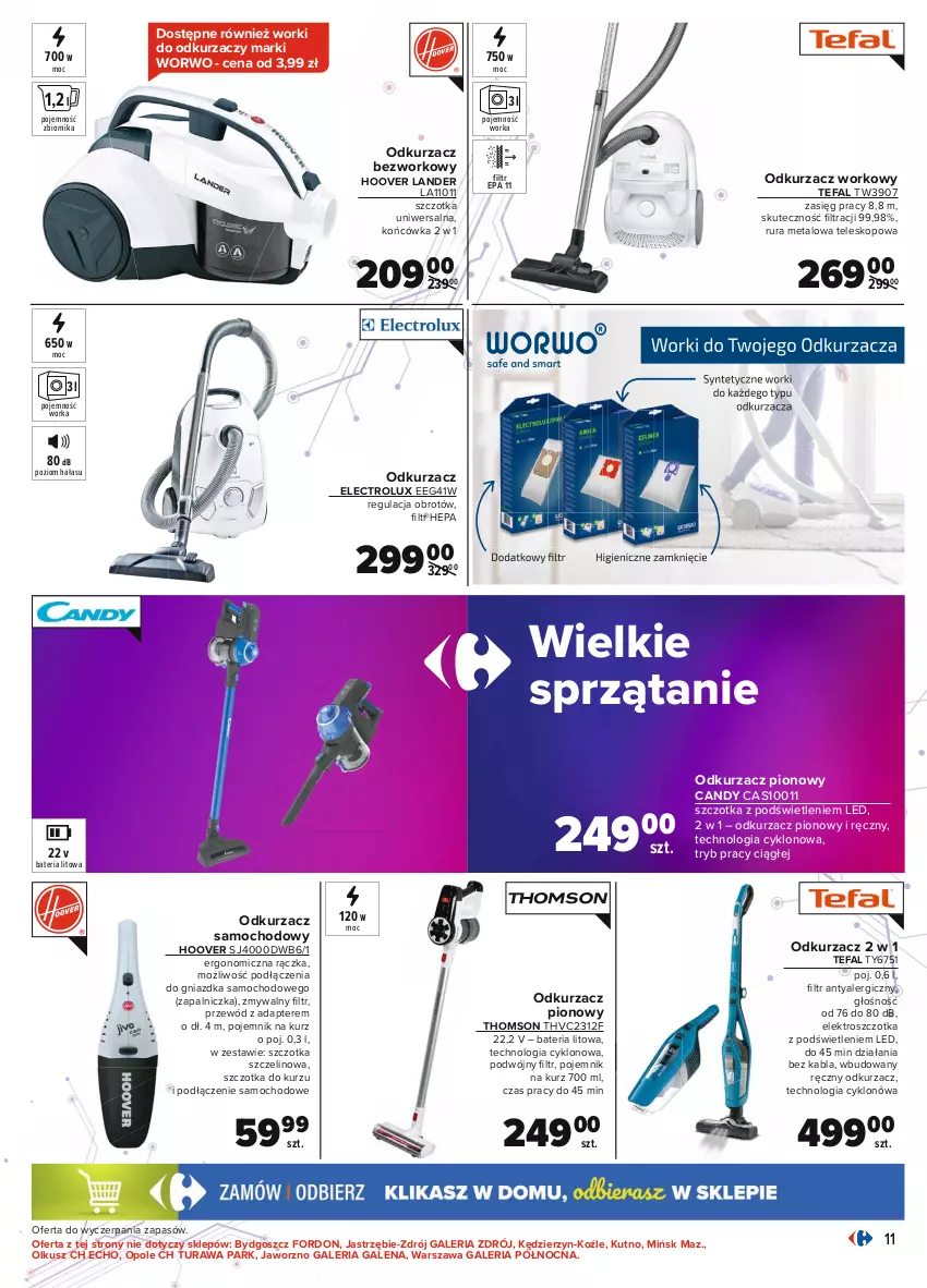 Gazetka promocyjna Carrefour - Gazetka Multimedia - ważna 16.08 do 04.09.2021 - strona 11 - produkty: Bateria, Candy, Electrolux, Fa, Odkurzacz, Orka, Pojemnik, Przewód, Rura, Sprzątanie, Szczotka, Tefal, Teleskop, Thomson, Zapalniczka