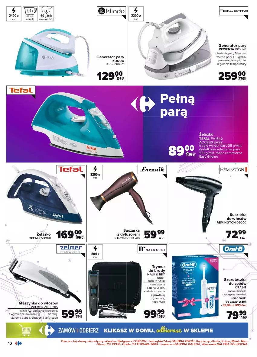 Gazetka promocyjna Carrefour - Gazetka Multimedia - ważna 16.08 do 04.09.2021 - strona 12 - produkty: Bateria, Fa, Generator pary, Maszynka, Remington, Rowenta, Silan, Suszarka, Szczoteczka, Szczoteczka do zębów, Szynka, Tefal, Top, Tytan, Zelmer