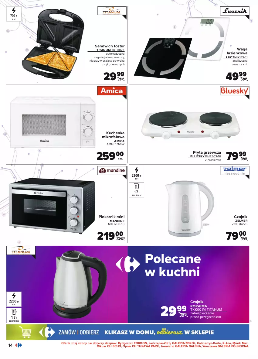 Gazetka promocyjna Carrefour - Gazetka Multimedia - ważna 16.08 do 04.09.2021 - strona 14 - produkty: Amica, Czajnik, Fa, HP, Kuchenka mikrofalowa, Piec, Piekarnik, Płyta, Toster, Waga, Waga łazienkowa, Zelmer