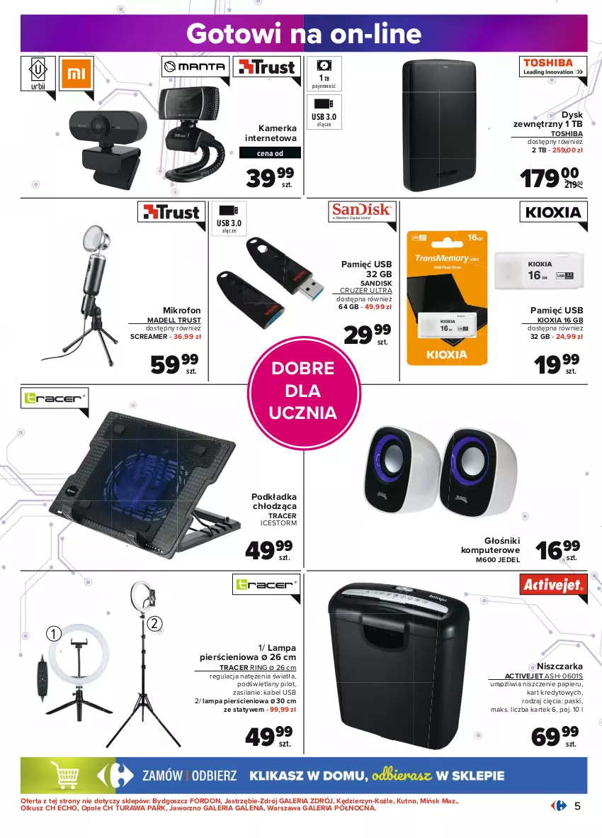 Gazetka promocyjna Carrefour - Gazetka Multimedia - ważna 16.08 do 04.09.2021 - strona 5 - produkty: Acer, Dell, Głośnik, Kabel USB, Komputer, Lampa, Mikrofon, Mus, Niszczarka, Papier, Podkład, Podkładka, Rust, Silan, Toshiba