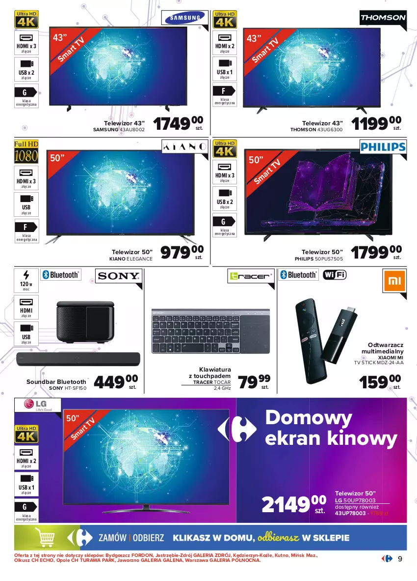 Gazetka promocyjna Carrefour - Gazetka Multimedia - ważna 16.08 do 04.09.2021 - strona 9 - produkty: Acer, HP, Klawiatura, LG, Mus, Philips, Samsung, Sony, Soundbar, Telewizor, Thomson