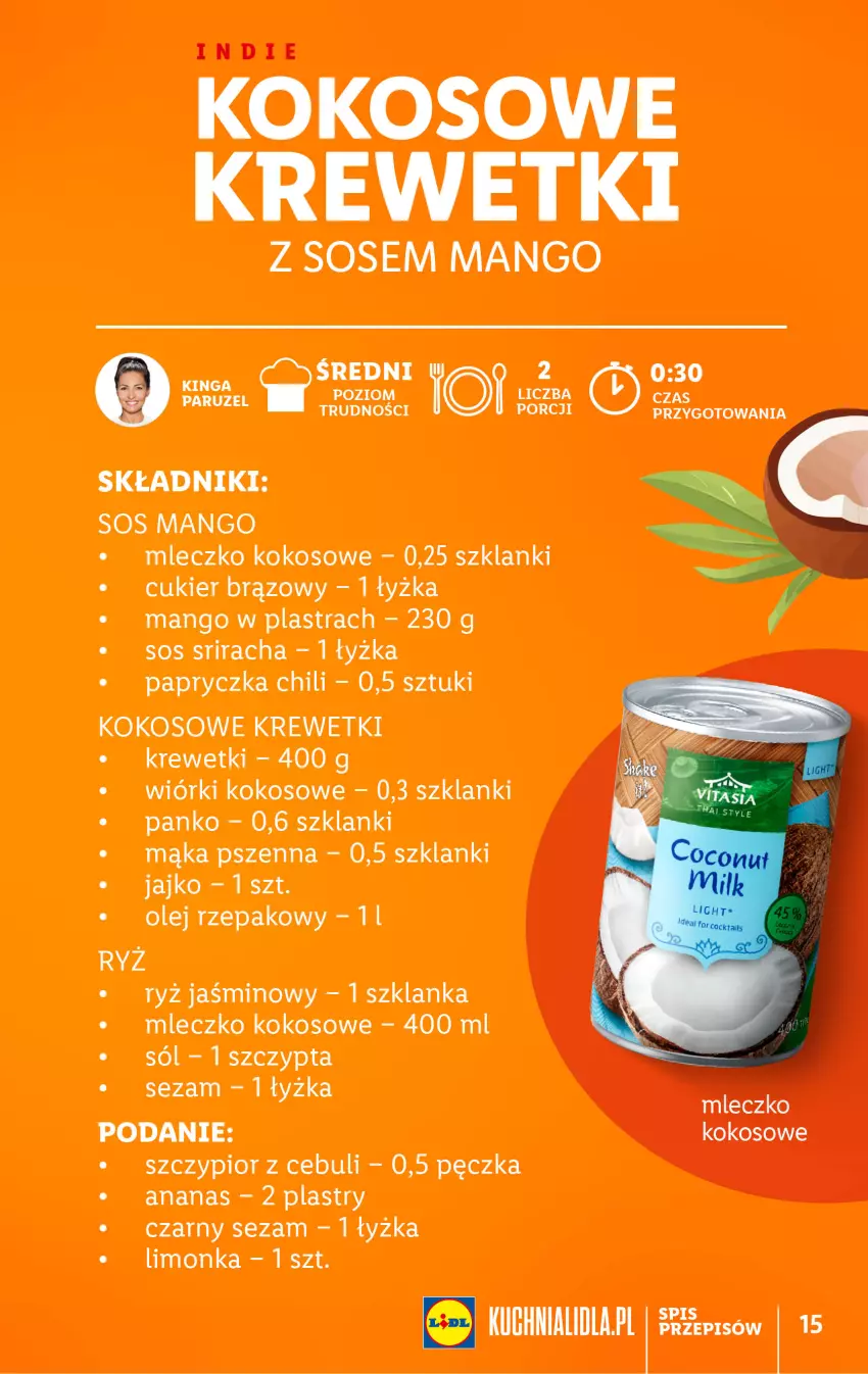 Gazetka promocyjna Lidl - KATALOG VITASIA - ważna 07.08 do 12.08.2023 - strona 15 - produkty: Ananas, Cukier, Kokos, Krewetki, Lanki, Mąka, Mąka pszenna, Mango, Mleczko, Olej, Olej rzepakowy, Por, Ryż, Sezam, Sól, Sos, Szklanka, Wiórki kokosowe