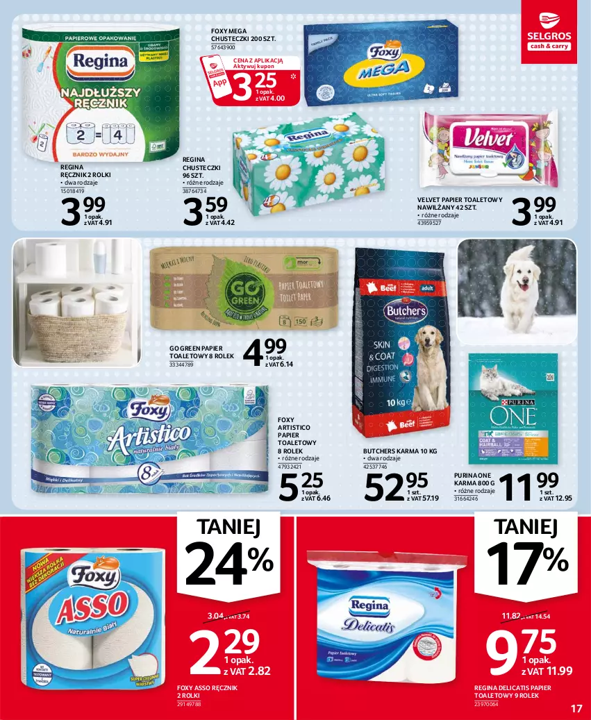 Gazetka promocyjna Selgros - Oferta przemysłowa - ważna 18.02 do 24.02.2021 - strona 17 - produkty: Chusteczki, Foxy, Gin, Papier, Papier toaletowy, Pur, Purina, Ręcznik, Rolki, Velvet