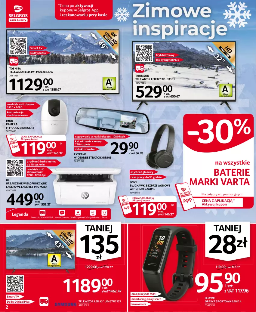 Gazetka promocyjna Selgros - Oferta przemysłowa - ważna 18.02 do 24.02.2021 - strona 2 - produkty: Gra, Gry, HP, Huawei, Kamera, Kamery, Krokomierz, LG, Monitor, Obraz, Opaska, Por, Ser, Słuchawki, Słuchawki bezprzewodowe, Smart tv, Sony, Sport, Telewizor, Thomson, Top, Toshiba, Urządzenie wielofunkcyjne, Varta, Wideorejestrator