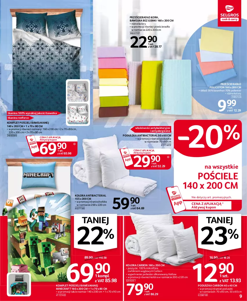 Gazetka promocyjna Selgros - Oferta przemysłowa - ważna 18.02 do 24.02.2021 - strona 9 - produkty: Kołdra, Komplet pościeli, Minecraft, Poduszka, Pościel, Prześcieradło, Sok, Wełna