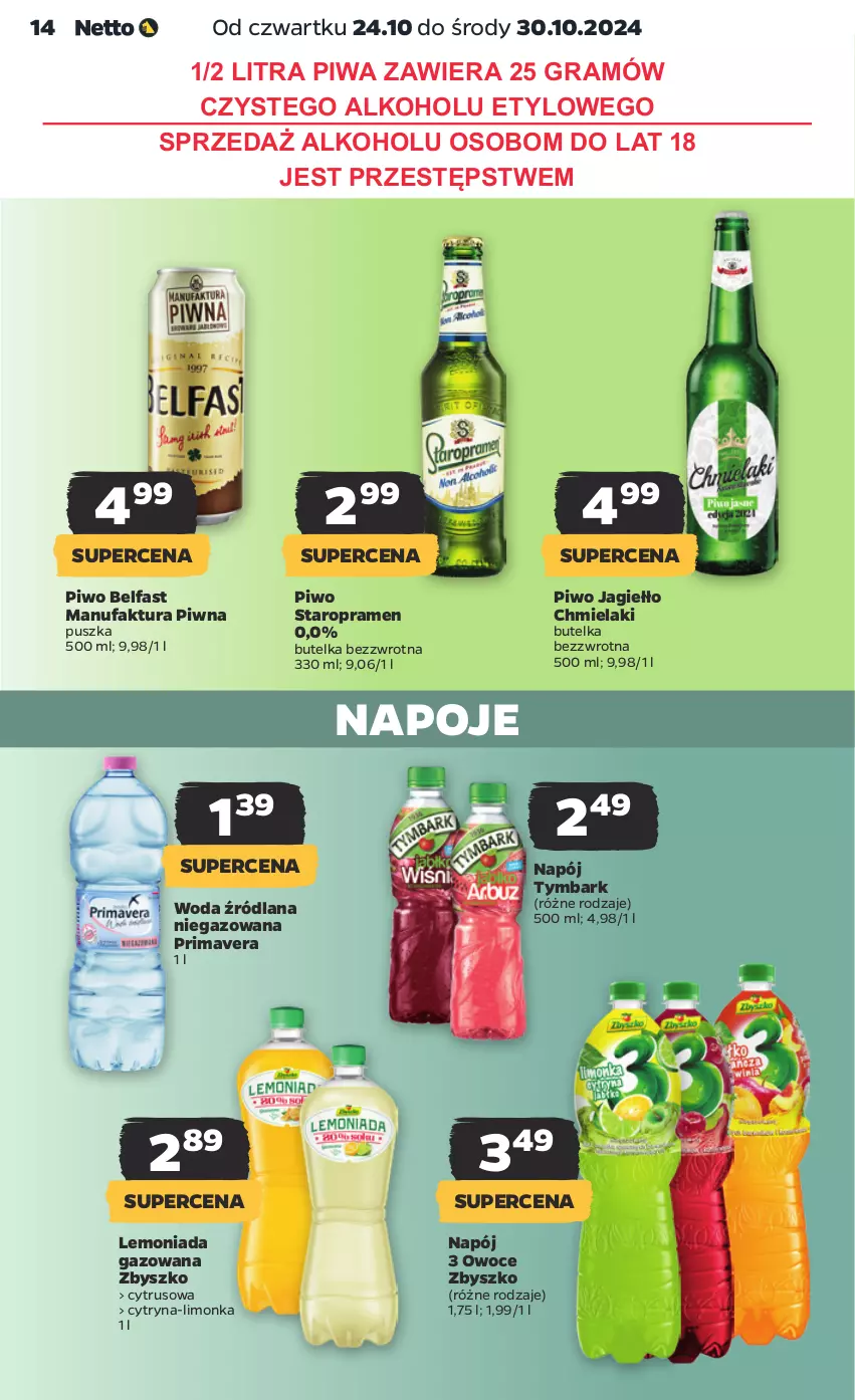 Gazetka promocyjna Netto - Artykuły spożywcze - ważna 24.10 do 30.10.2024 - strona 14 - produkty: Fa, Gra, LANA, Lemoniada, Limonka, Napój, Napoje, Owoce, Piwa, Piwo, Prima, Primavera, Tymbark, Woda