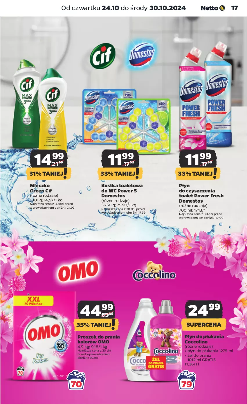 Gazetka promocyjna Netto - Artykuły spożywcze - ważna 24.10 do 30.10.2024 - strona 17 - produkty: Cif, Coccolino, Domestos, Gra, Mleczko, Płyn do płukania, Proszek do prania