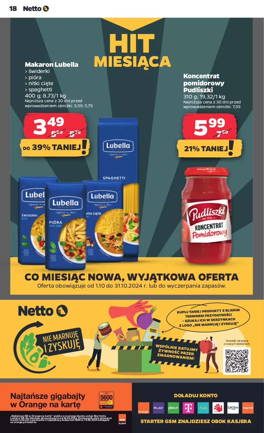 Gazetka promocyjna Netto - Artykuły spożywcze - ważna 24.10 do 30.10.2024 - strona 18 - produkty: Bell, Bella, Koncentrat pomidorowy, Kosz, Lubella, Makaron, O nas, Por, Pudliszki, Spaghetti