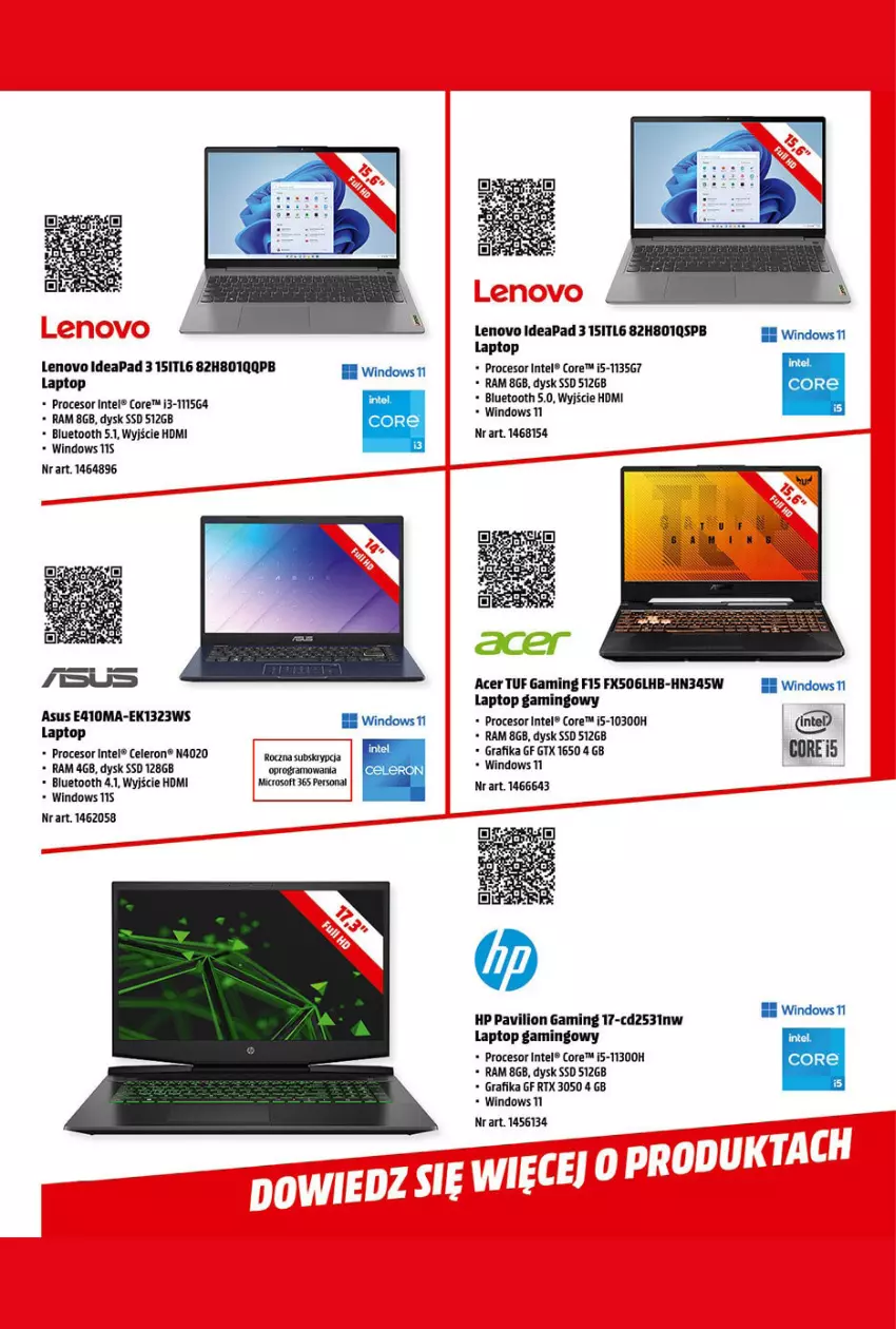 Gazetka promocyjna Media Markt - Gazetka Media Markt - ważna 01.10 do 31.10.2022 - strona 15 - produkty: Acer, Asus, Gra, Grafika, HP, Intel, Laptop gamingowy, Lenovo, Lion, Oprogramowania, Procesor, Top