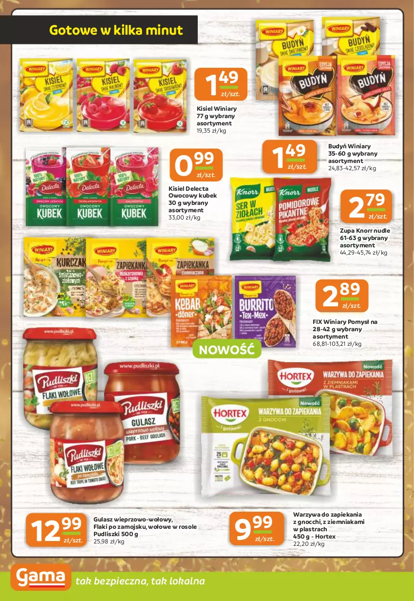 Gazetka promocyjna Gama - Gazetka Gama - ważna 02.01 do 14.01.2025 - strona 8 - produkty: Budyń, Delecta, Flaki, Flaki po zamojsku, Gnocchi, Hortex, Kisiel, Knorr, Kubek, Piec, Pudliszki, Warzywa, Winiary, Zupa