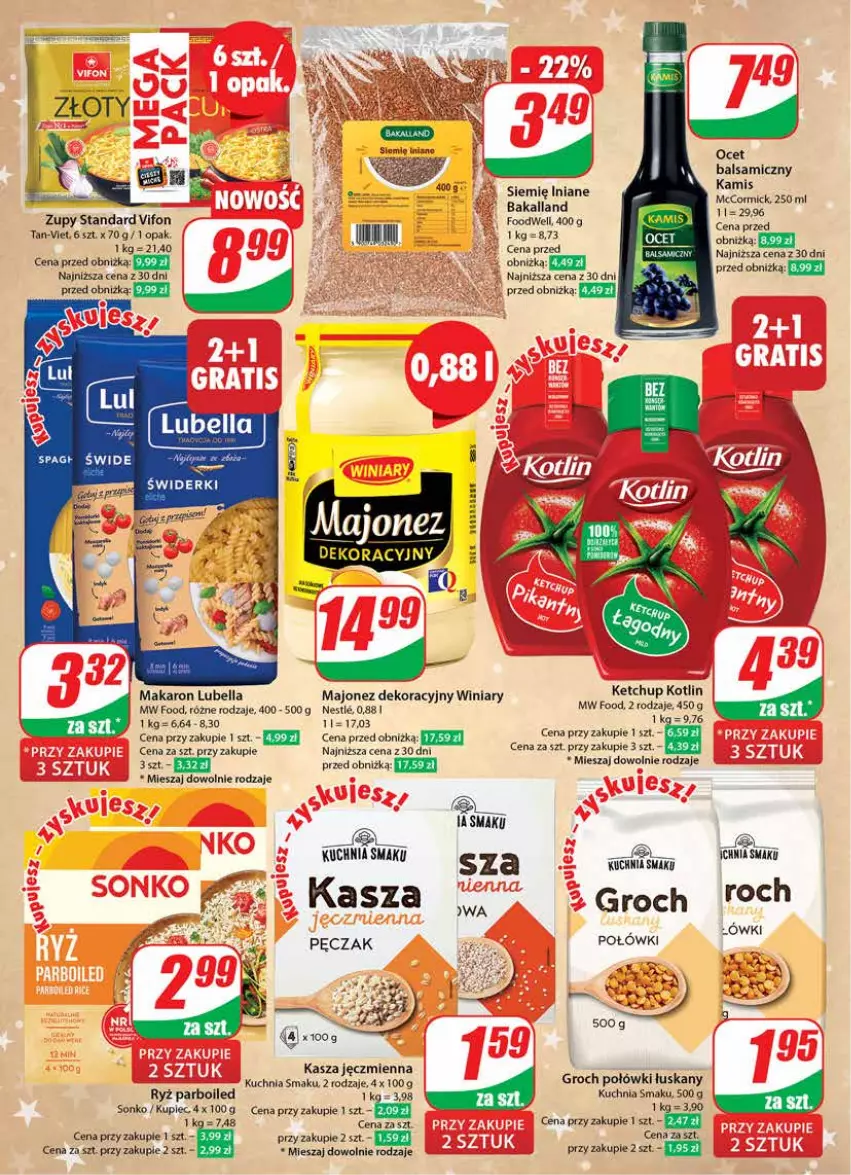 Gazetka promocyjna Dino - Gazetka 49 - ważna 05.12 do 12.12.2023 - strona 10 - produkty: Bell, Bella, Groch, Kamis, Kasza, Kasza jęczmienna, Ketchup, Kotlin, Kuchnia, Kupiec, Lubella, Majonez, Makaron, Ocet, Piec, Ryż, Ryż parboiled, Sonko, Winiary