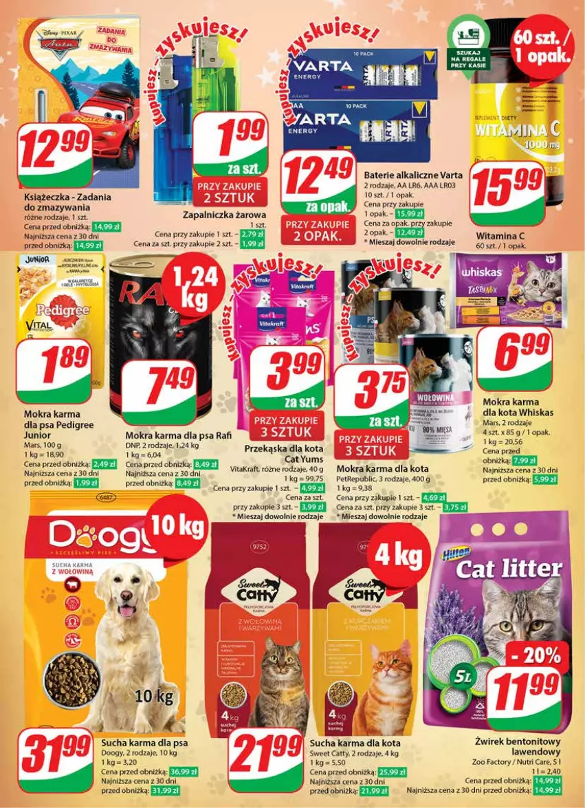 Gazetka promocyjna Dino - Gazetka 49 - ważna 05.12 do 12.12.2023 - strona 26 - produkty: Baterie alkaliczne, Fa, Mokra karma, Pedigree, Sucha karma, Varta, Vitakraft, Whiskas, Zapalniczka