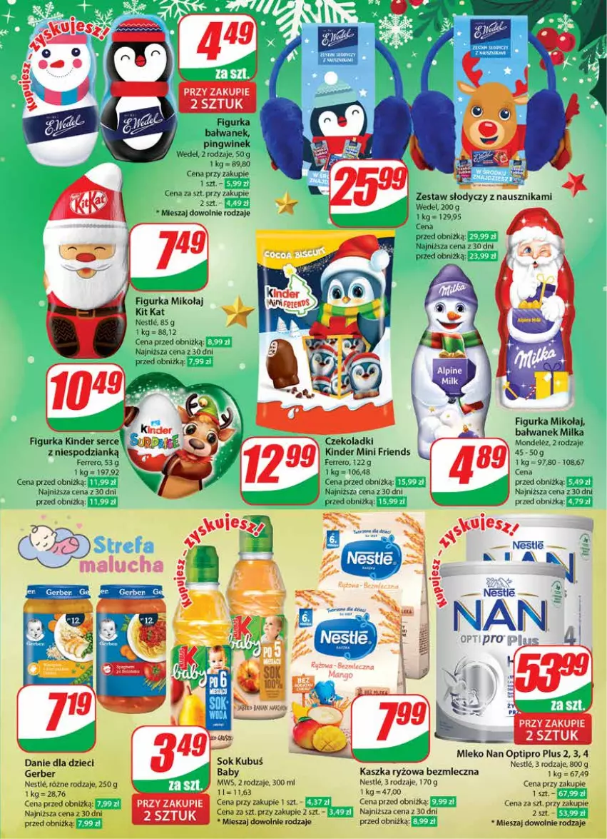 Gazetka promocyjna Dino - Gazetka 49 - ważna 05.12 do 12.12.2023 - strona 5 - produkty: Danie dla dzieci, Dzieci, Ferrero, Figurka bałwan, Gerber, Kinder, Kubuś, Milka, Mleko, NAN Optipro, Pingwin, Ryż, Ser, Sok