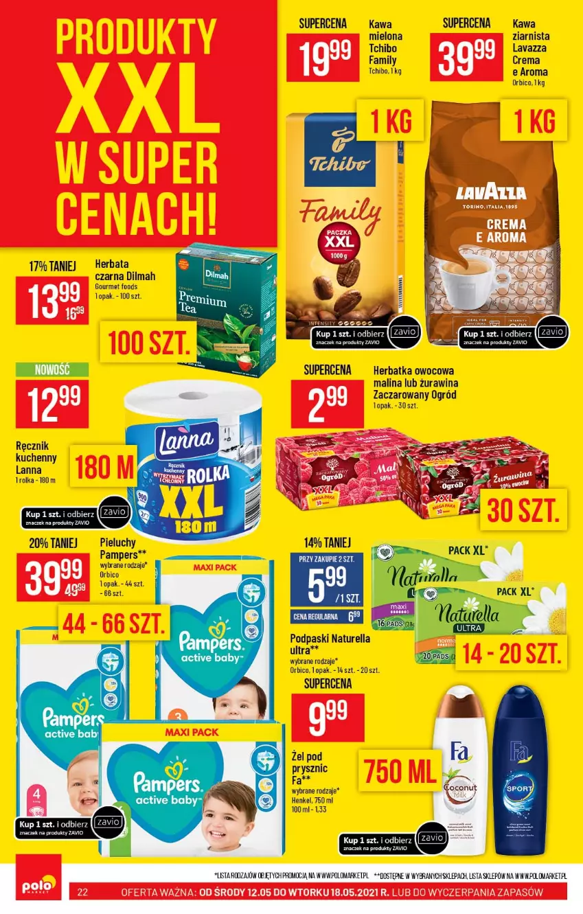 Gazetka promocyjna PoloMarket - Gazetka promocyjna  r - ważna 12.05 do 18.05.2021 - strona 22 - produkty: BIC, Dilmah, Fa, Herbata, Herbata czarna, Kawa, Kawa mielona, Lavazza, Naturell, Naturella, Ogród, Pampers, Pieluchy, Podpaski, Ręcznik, Ręcznik kuchenny, Ser, Tchibo