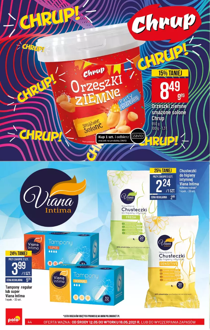 Gazetka promocyjna PoloMarket - Gazetka promocyjna  r - ważna 12.05 do 18.05.2021 - strona 44 - produkty: Chusteczki, Orzeszki, Orzeszki ziemne, Tampony