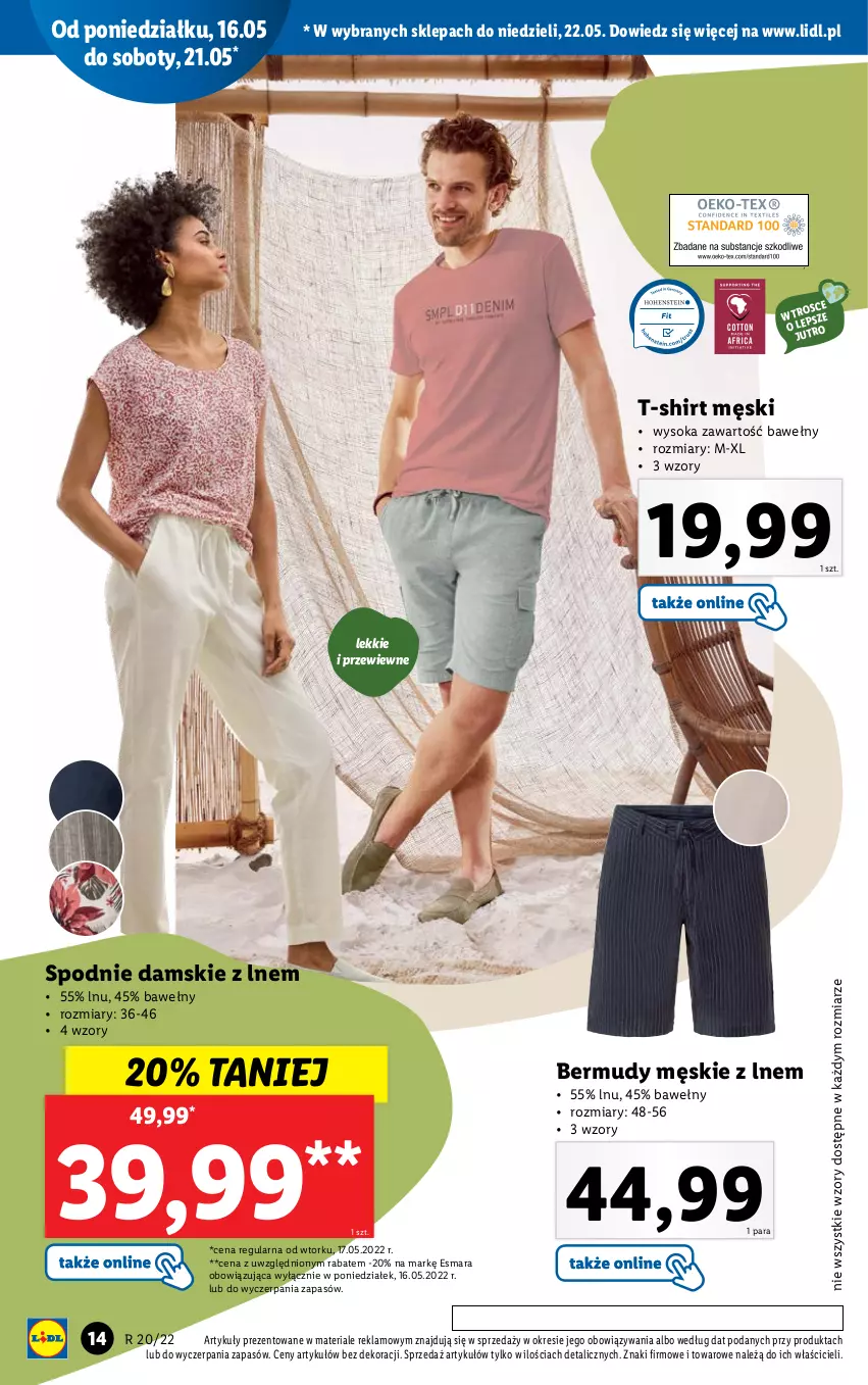 Gazetka promocyjna Lidl - GAZETKA - ważna 16.05 do 22.05.2022 - strona 14 - produkty: Bermudy, Sok, Spodnie, T-shirt