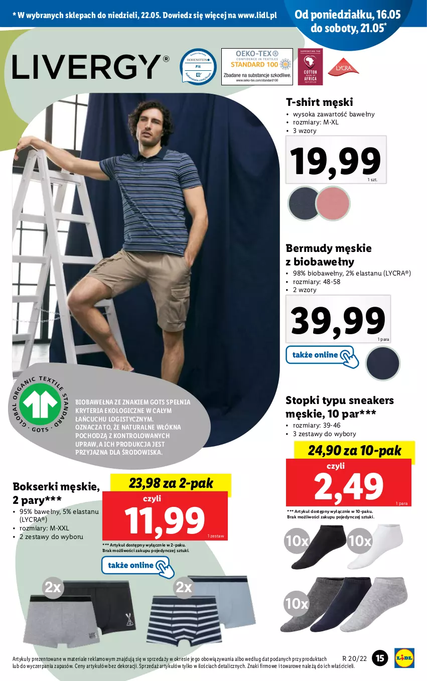 Gazetka promocyjna Lidl - GAZETKA - ważna 16.05 do 22.05.2022 - strona 15 - produkty: Bermudy, Bokserki, Ser, Sok, T-shirt, Top, Wełna