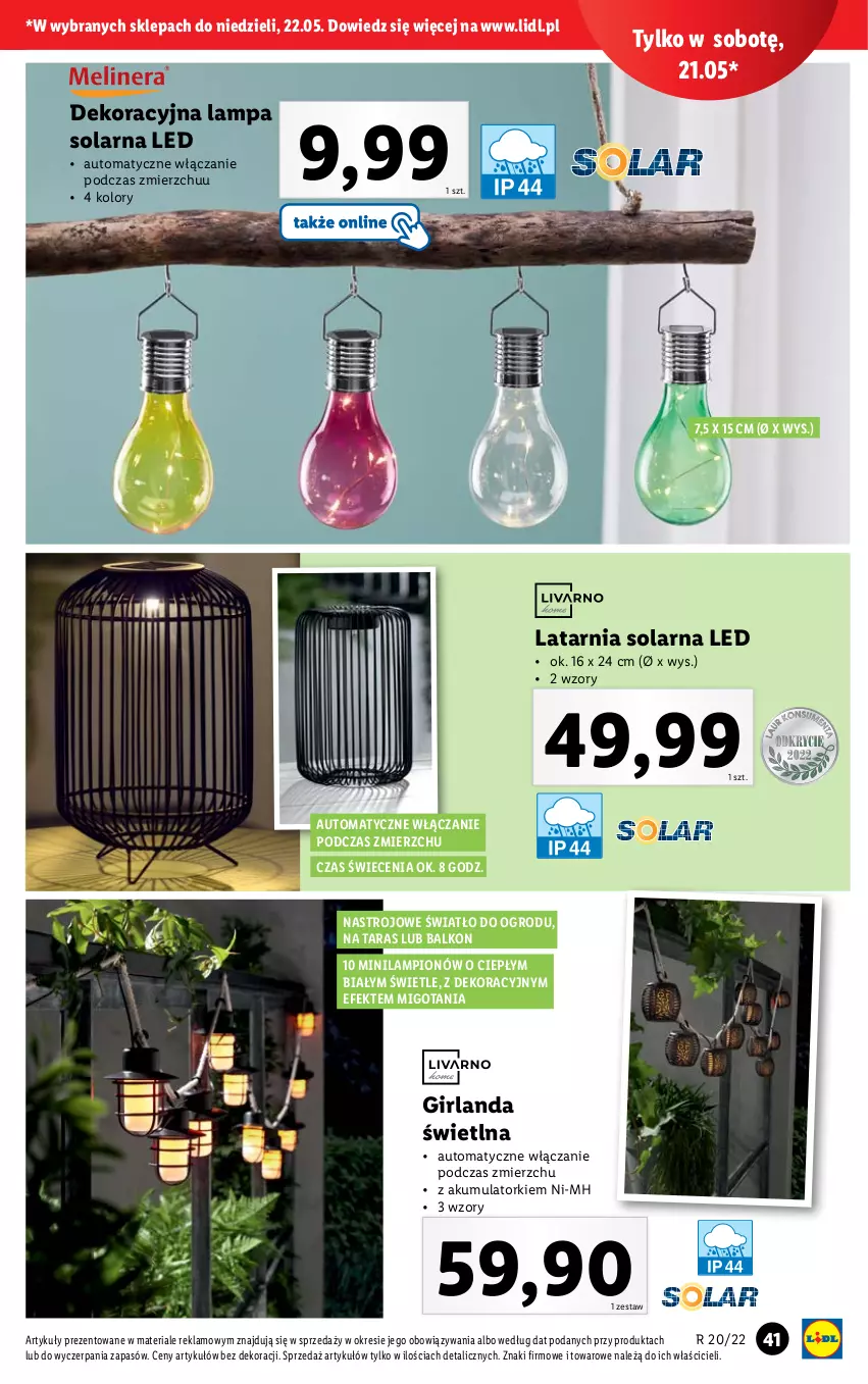 Gazetka promocyjna Lidl - GAZETKA - ważna 16.05 do 22.05.2022 - strona 43 - produkty: Akumulator, Girlanda, Lampa, Lampion, Latarnia