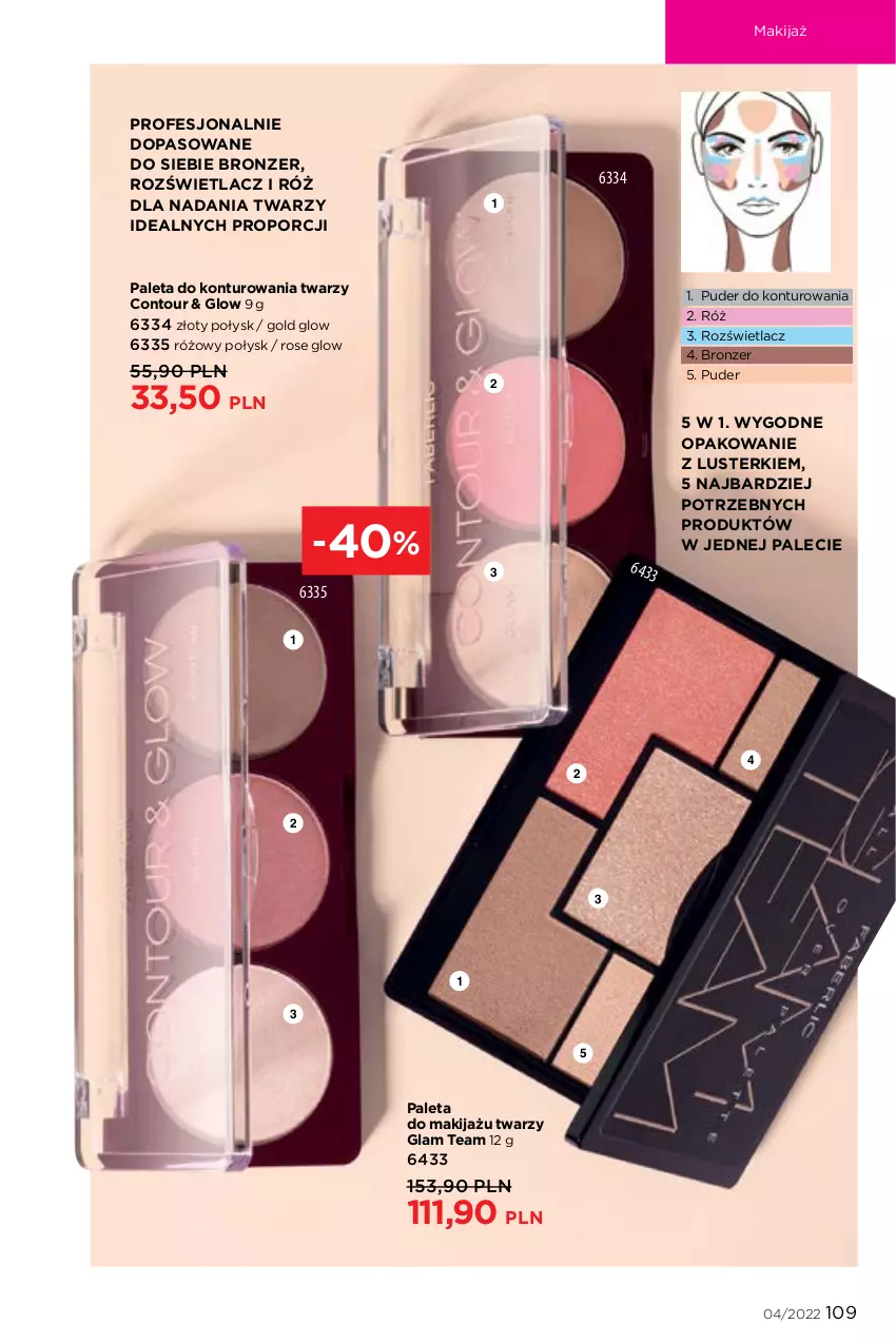 Gazetka promocyjna Faberlic - ważna 21.02 do 13.03.2022 - strona 109 - produkty: Bronzer, Makijaż, Paleta, Por, Puder, Rozświetlacz