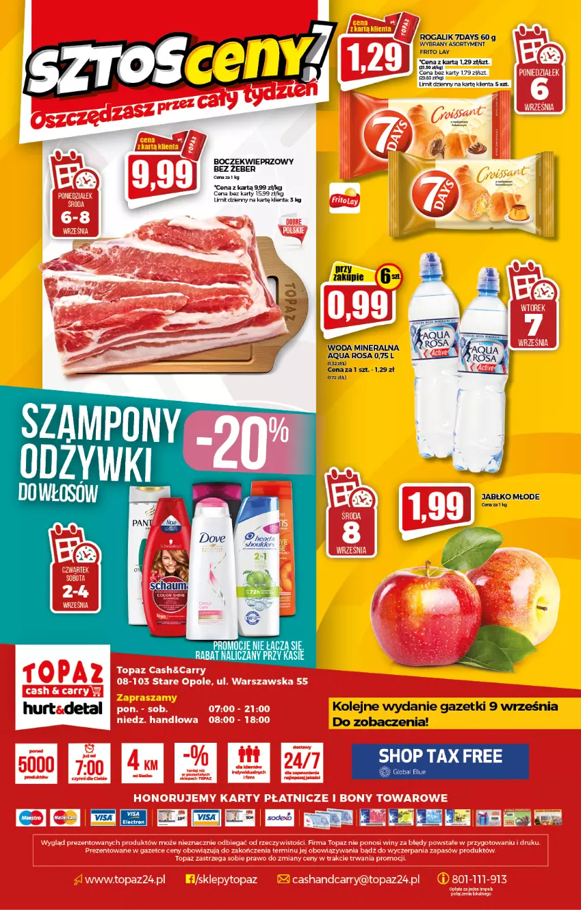 Gazetka promocyjna Topaz - Gazetka - ważna 02.09 do 08.09.2021 - strona 20 - produkty: Boczek, Fa, Gra, Olej, Rogal, Woda, Woda mineralna