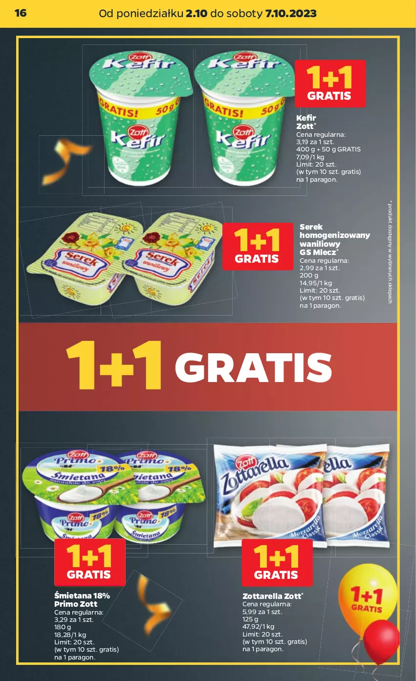 Gazetka promocyjna Netto - Artykuły spożywcze - ważna 02.10 do 07.10.2023 - strona 16 - produkty: Gra, Kefir, Ser, Serek, Serek homogenizowany, Zott, Zottarella